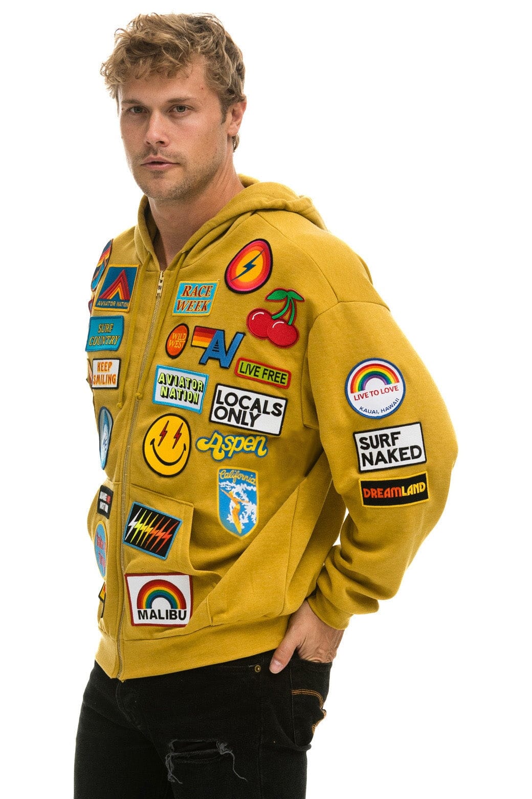 VINTAGE PATCH ZIP HOODIE RELAXED - KHAKI Hoodie Aviator Nation