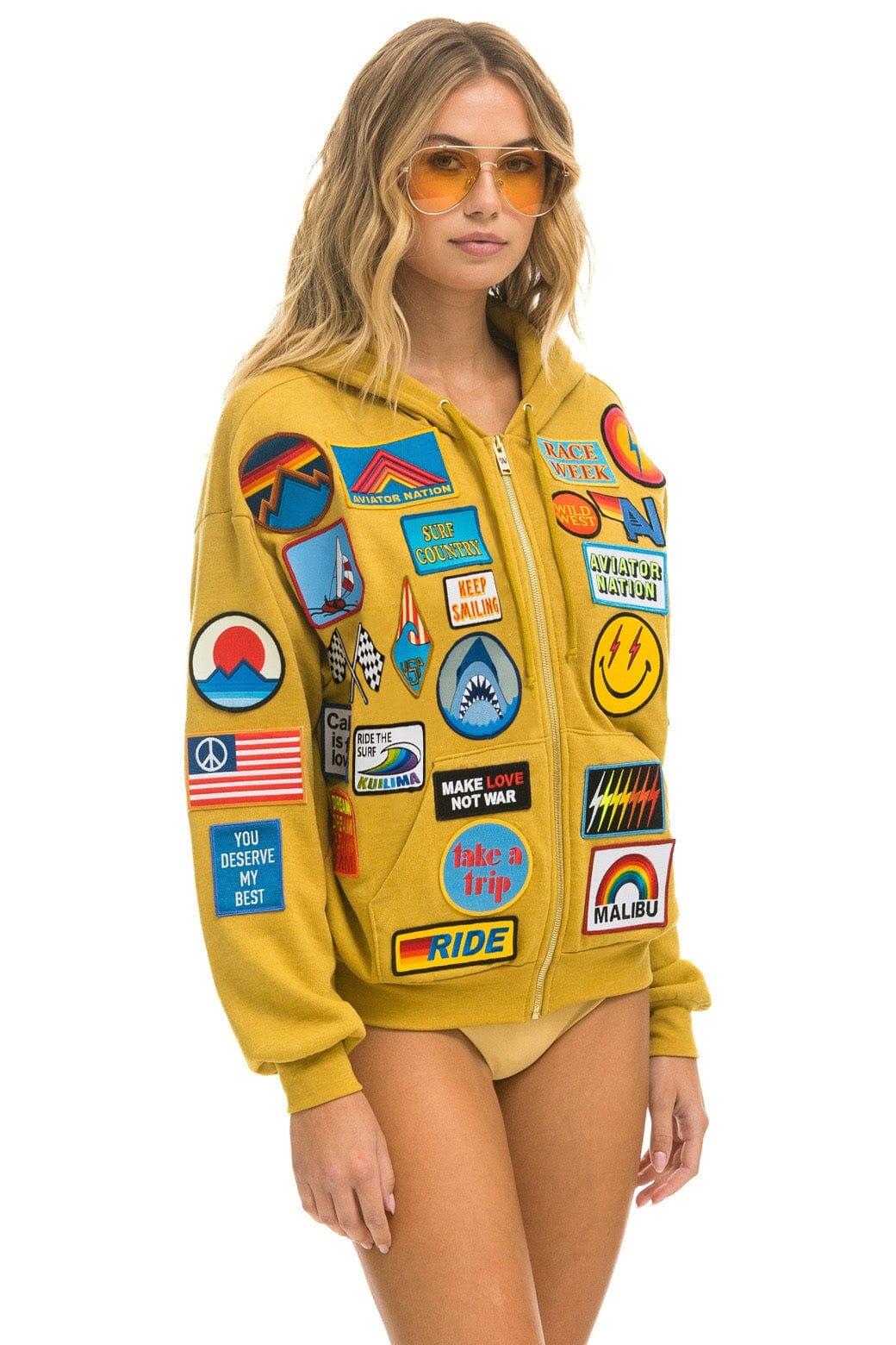 VINTAGE PATCH ZIP HOODIE RELAXED - KHAKI Hoodie Aviator Nation