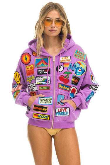 VINTAGE PATCH ZIP HOODIE RELAXED - NEON PURPLE Hoodie Aviator Nation