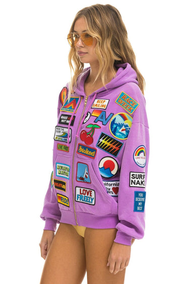 VINTAGE PATCH ZIP HOODIE RELAXED - NEON PURPLE Hoodie Aviator Nation