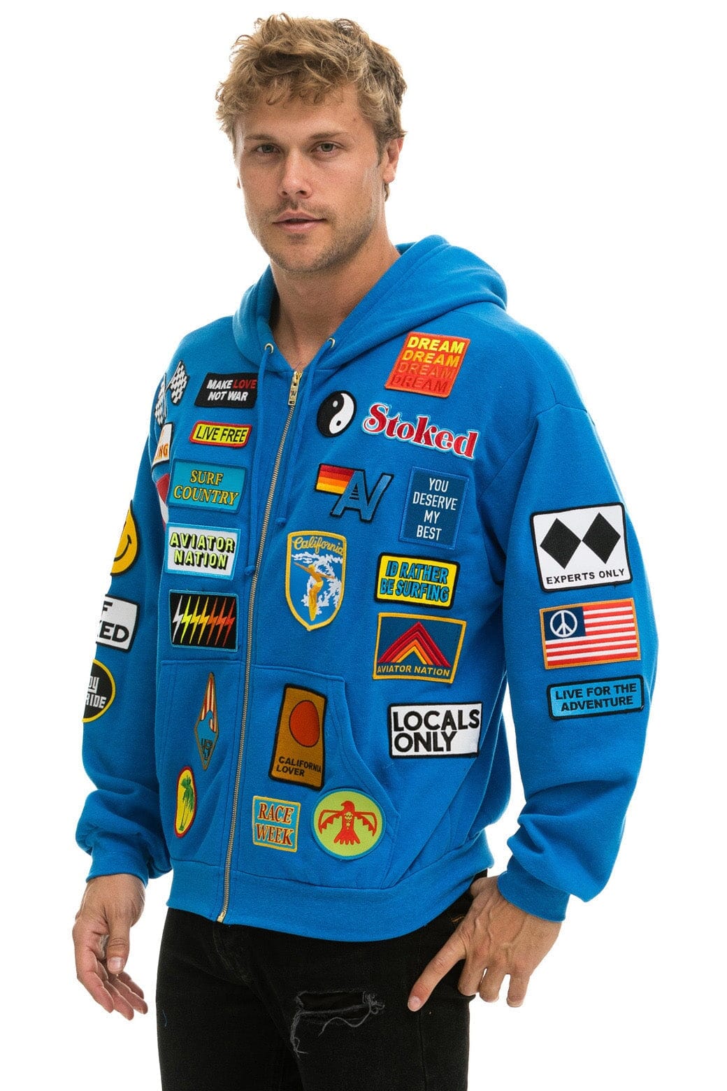 VINTAGE PATCH ZIP HOODIE RELAXED - OCEAN Hoodie Aviator Nation