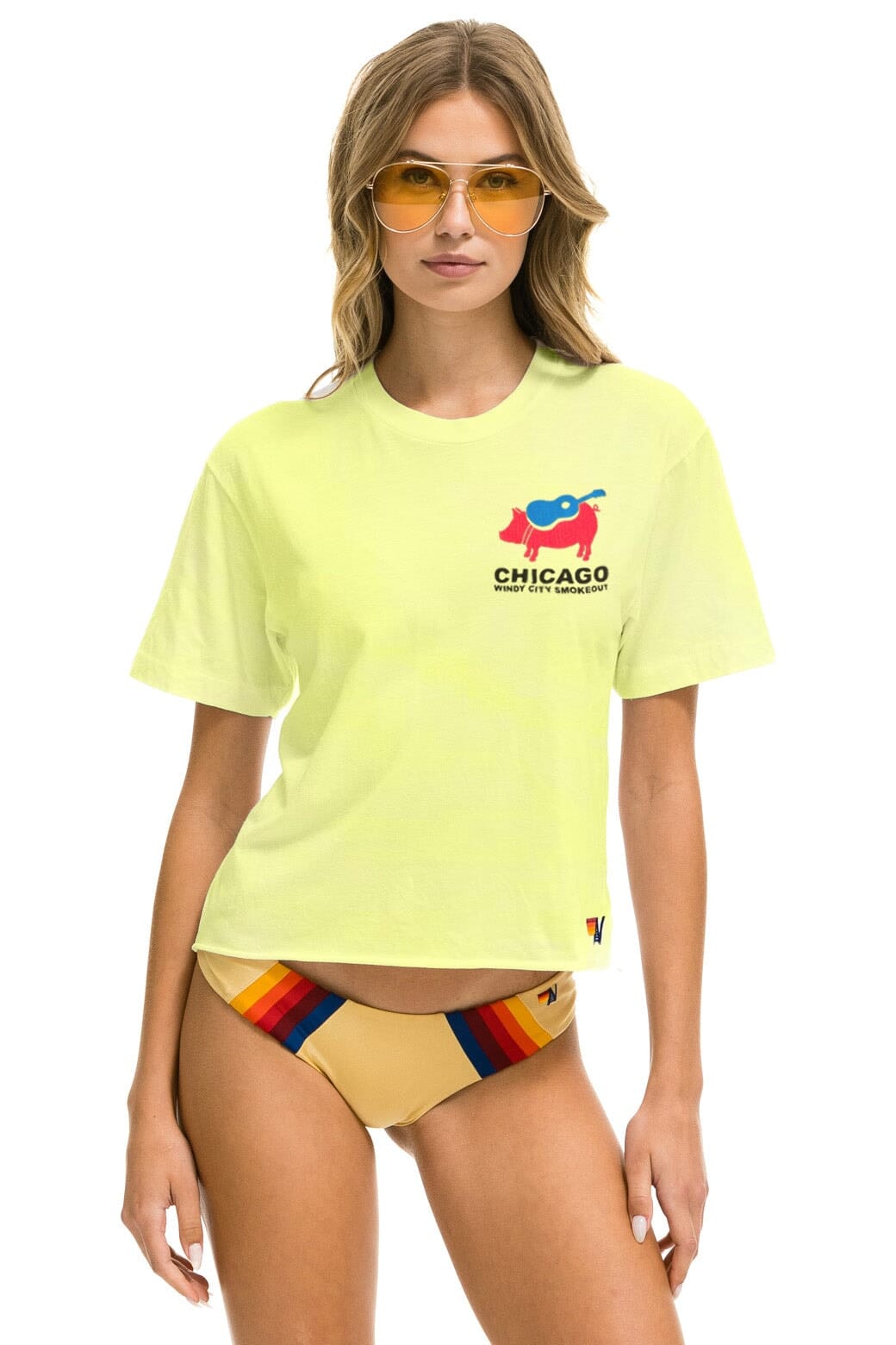 WINDY CITY SMOKEOUT 2024 BOYFRIEND TEE SHIRT - NEON YELLOW Boyfriend Tee Aviator Nation