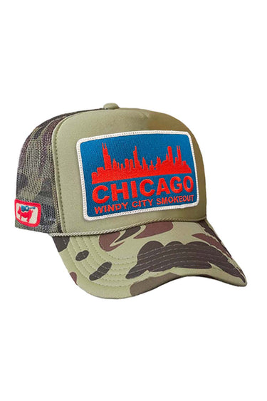 WINDY CITY SMOKEOUT 2024 VINTAGE LOW RISE TRUCKER Hats Aviator Nation Camo
