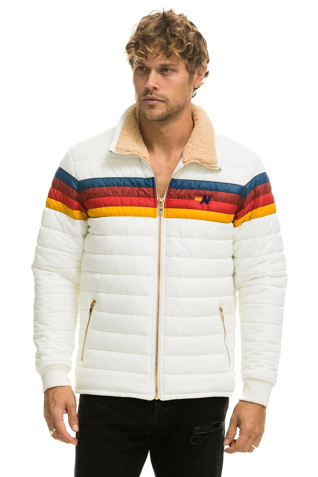 4 STRIPE JACKET - WHITE Men's Outerwear Aviator Nation