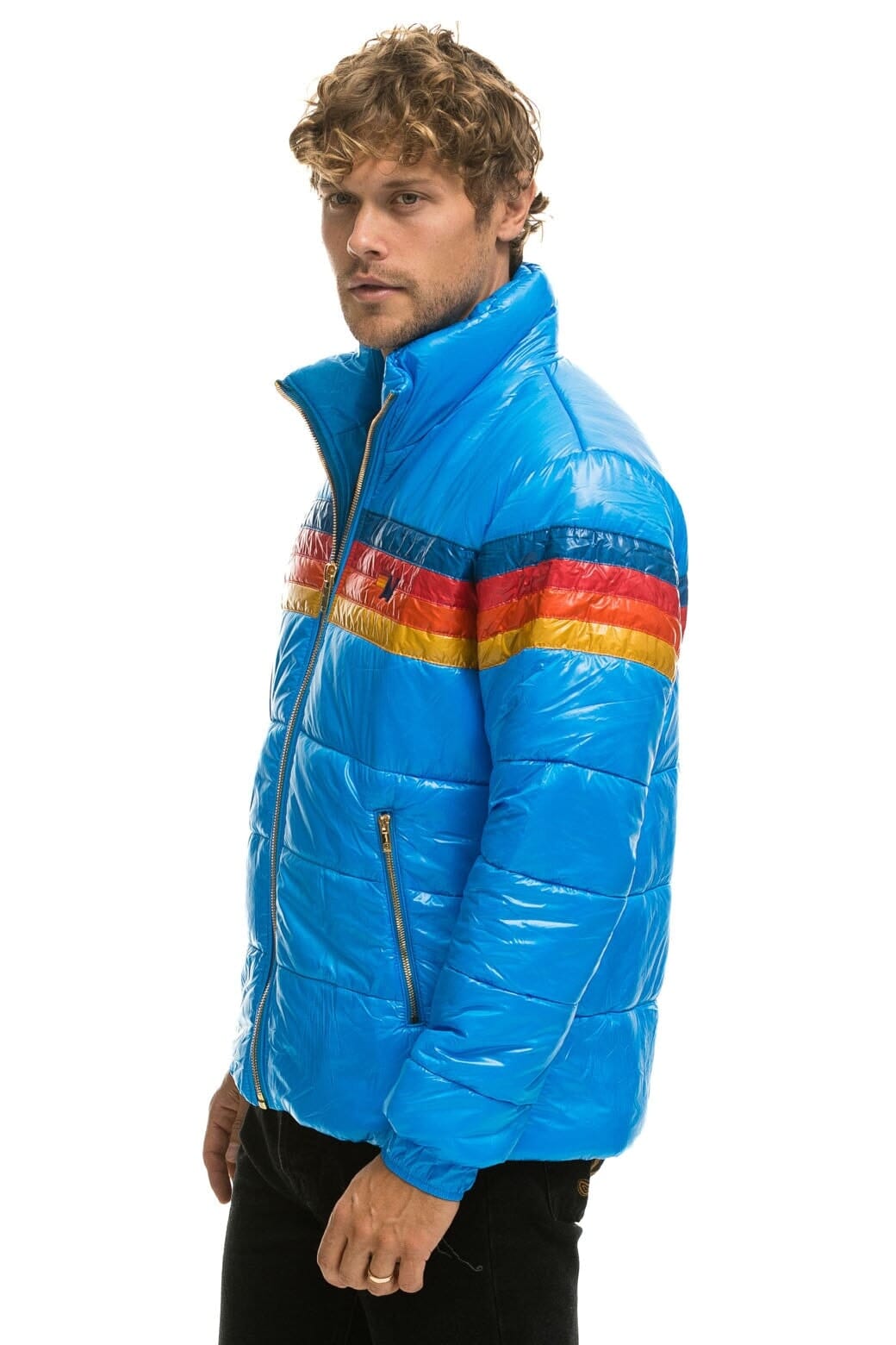 4 STRIPE LUXE TRAVELER JACKET - GLOSSY BLUE Men's Outerwear Aviator Nation