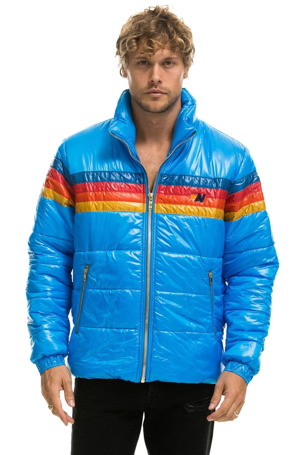 4 STRIPE LUXE TRAVELER JACKET - GLOSSY BLUE Men's Outerwear Aviator Nation