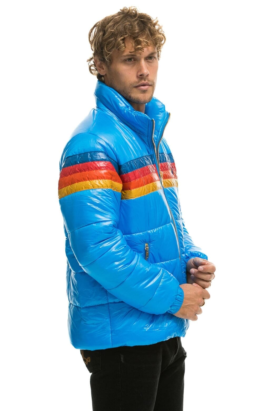 4 STRIPE LUXE TRAVELER JACKET - GLOSSY BLUE Men's Outerwear Aviator Nation