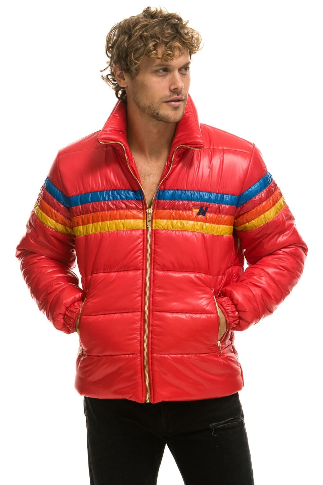 4 STRIPE LUXE TRAVELER JACKET - GLOSSY CHERRY Men's Outerwear Aviator Nation