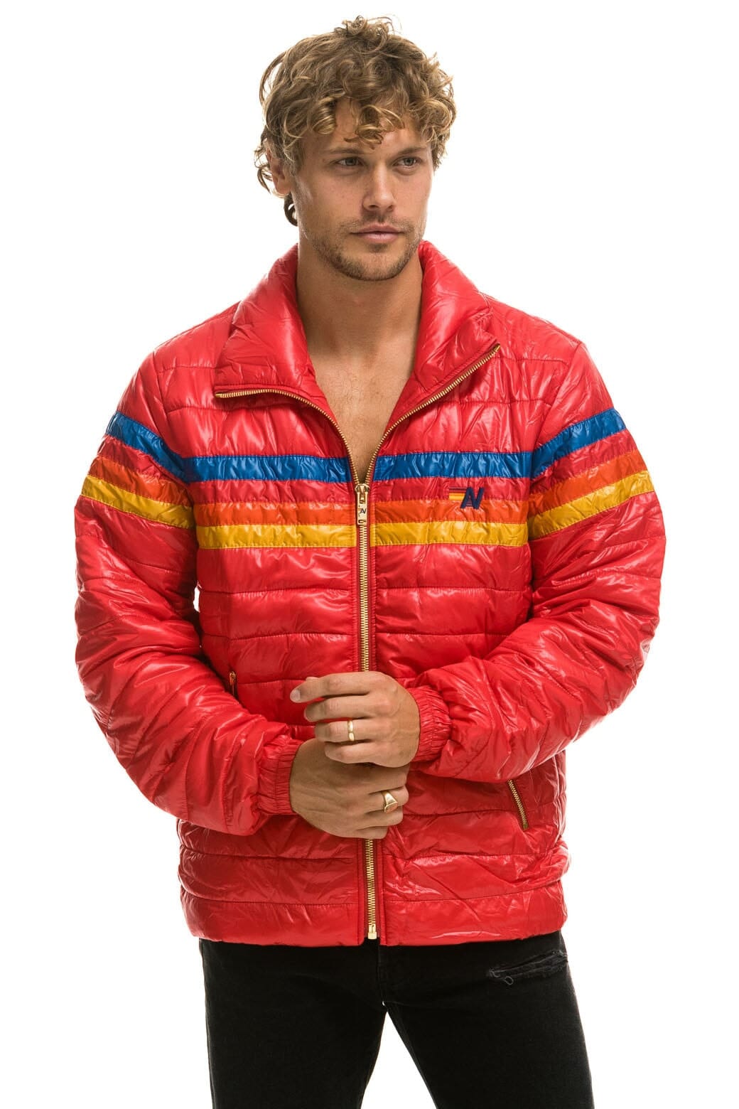 4 STRIPE TRAVELER JACKET - GLOSSY CHERRY Men's Outerwear Aviator Nation