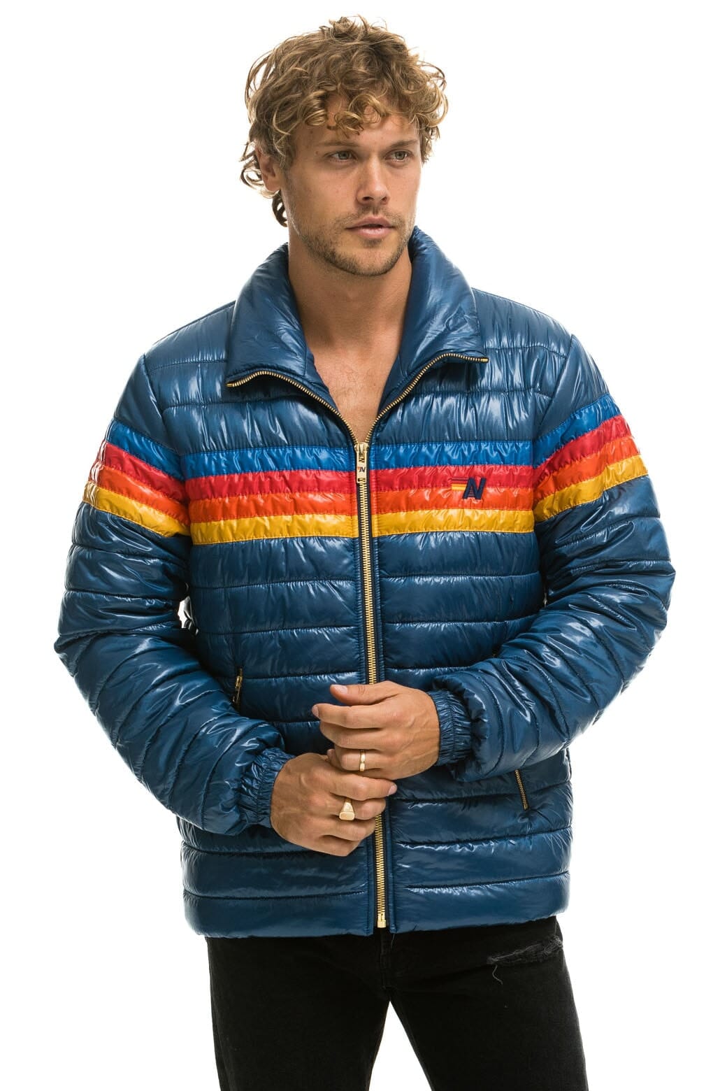 4 STRIPE TRAVELER JACKET - GLOSSY DEEP BLUE Men's Outerwear Aviator Nation