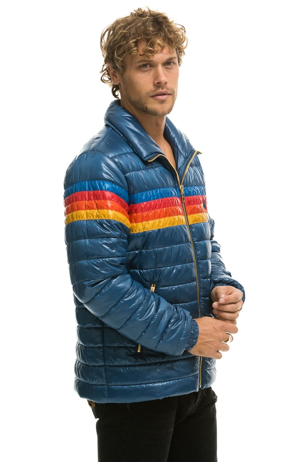 4 STRIPE TRAVELER JACKET - GLOSSY DEEP BLUE Men's Outerwear Aviator Nation