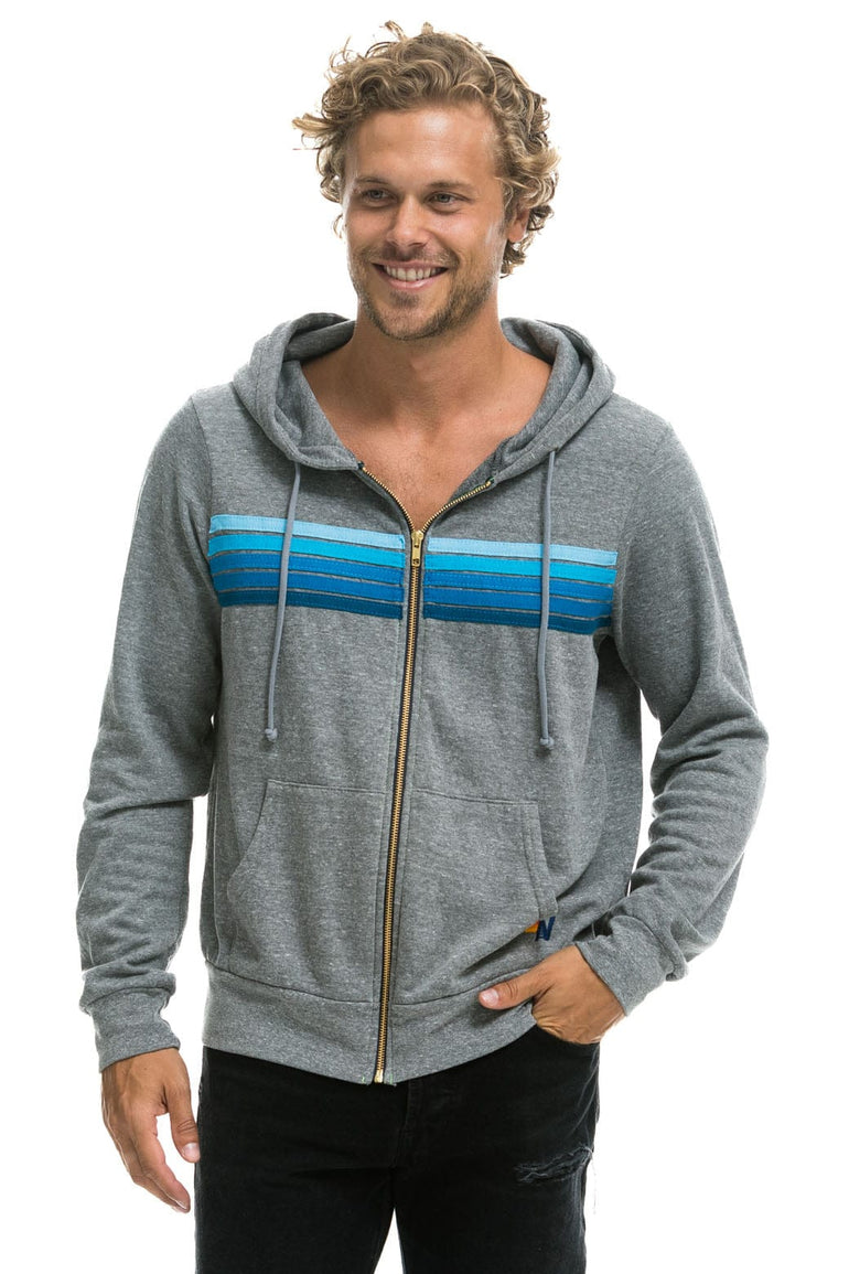 5 STRIPE HOODIE - HEATHER GREY // BLUE Hoodie Aviator Nation