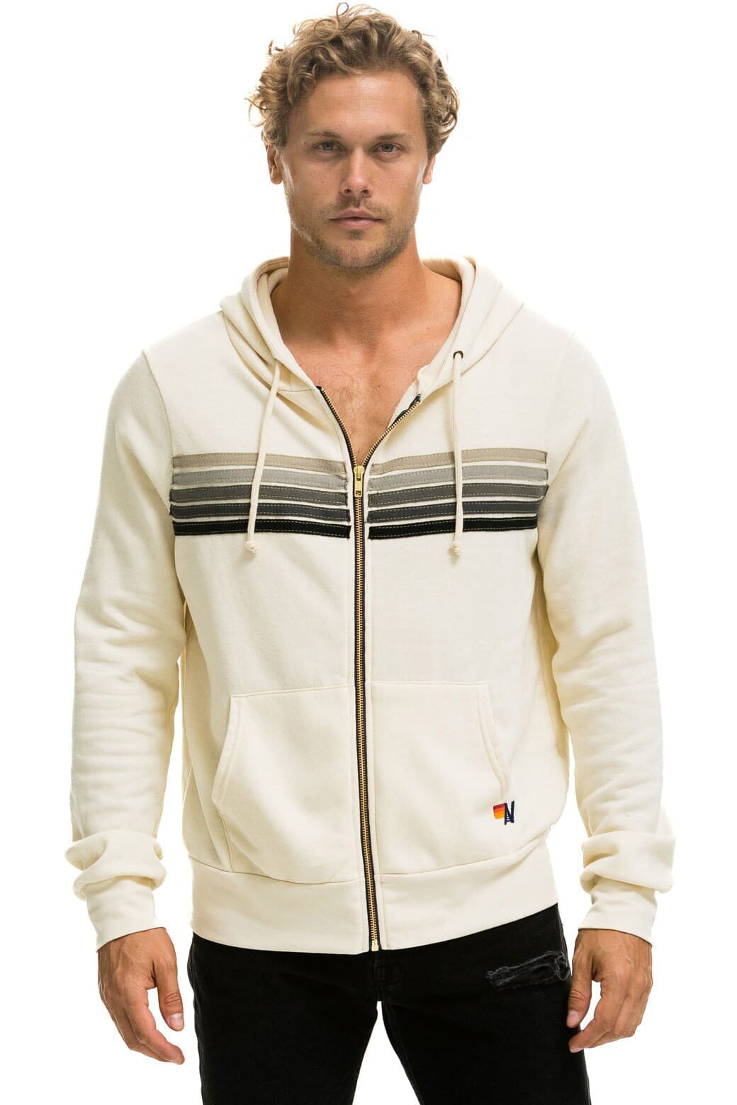 5 STRIPE HOODIE - VINTAGE WHITE // GREY Hoodie Aviator Nation