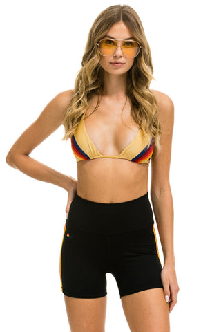 5 STRIPE RAINBOW 4 INCH HI-RISE BIKER SHORT - BLACK Women's Shorts Aviator Nation