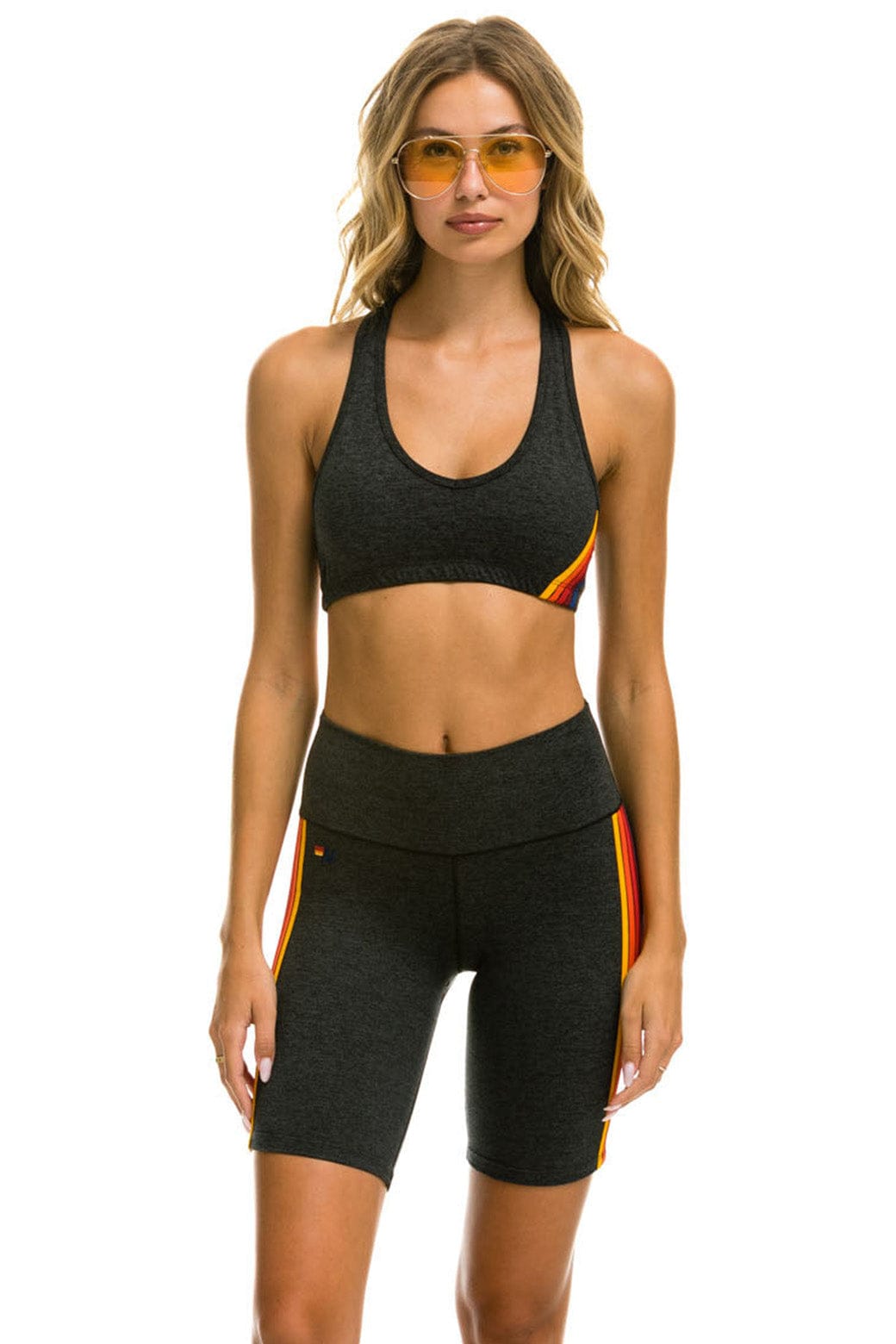5 STRIPE RAINBOW 8 IN INSEAM HI-RISE BIKER SHORT - CHARCOAL Women's Shorts Aviator Nation