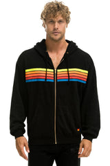 5 STRIPE RELAXED ZIP HOODIE - BLACK // NEON RAINBOW Hoodie Aviator Nation