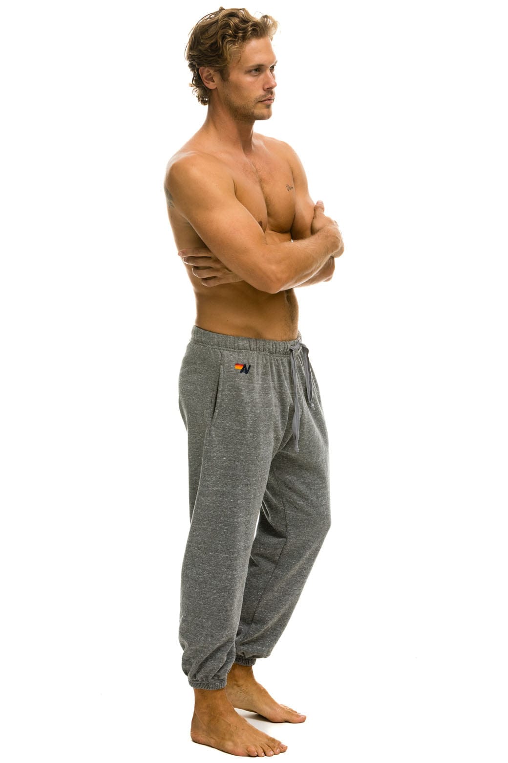 5 STRIPE SWEATPANTS - HEATHER GREY // BLUE Mens Sweatpants Aviator Nation