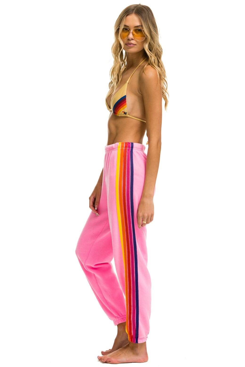 Pink Neon Yellow Hot Pants STRIPE SWEATPANTS NEON PINK