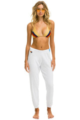 5 STRIPE SWEATPANTS - WHITE // NEON RAINBOW STRIPES Women's Sweatpants Aviator Nation