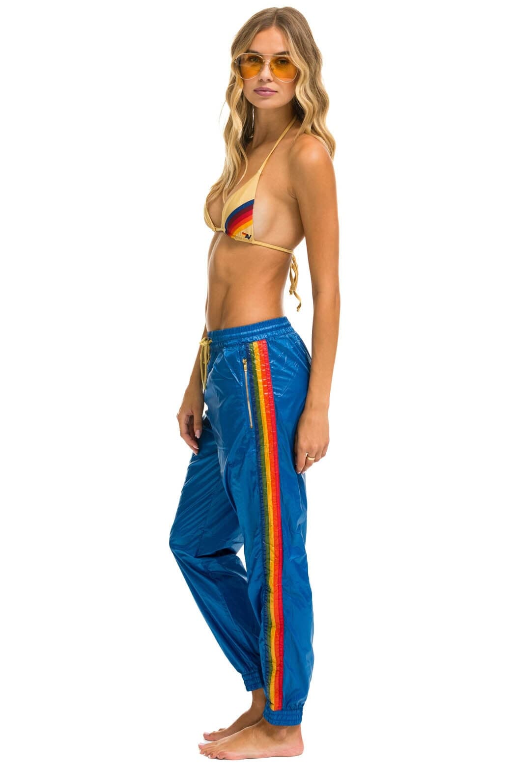 5 STRIPE WIND PANT - SNORKEL BLUE GLOSSY Women's Sweatpants Aviator Nation