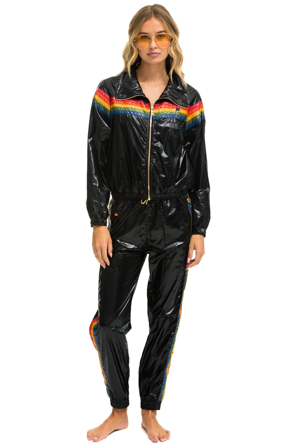 5 STRIPE WINDBREAKER - BLACK GLOSSY Women's Outerwear Aviator Nation
