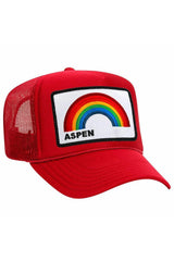 ASPEN RAINBOW TRUCKER HAT HATS Aviator Nation OS RED