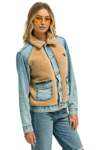 ASPEN SHERPA UNISEX DENIM JACKET - VINTAGE WHEAT Denim Jacket Aviator Nation