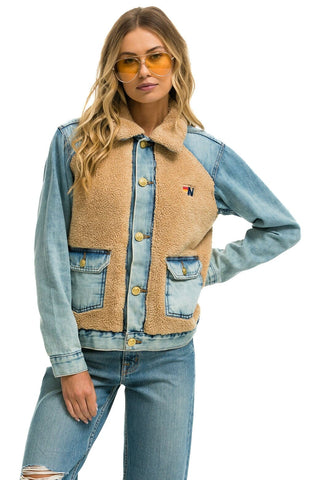 ASPEN SHERPA UNISEX DENIM JACKET - VINTAGE WHEAT Denim Jacket Aviator Nation