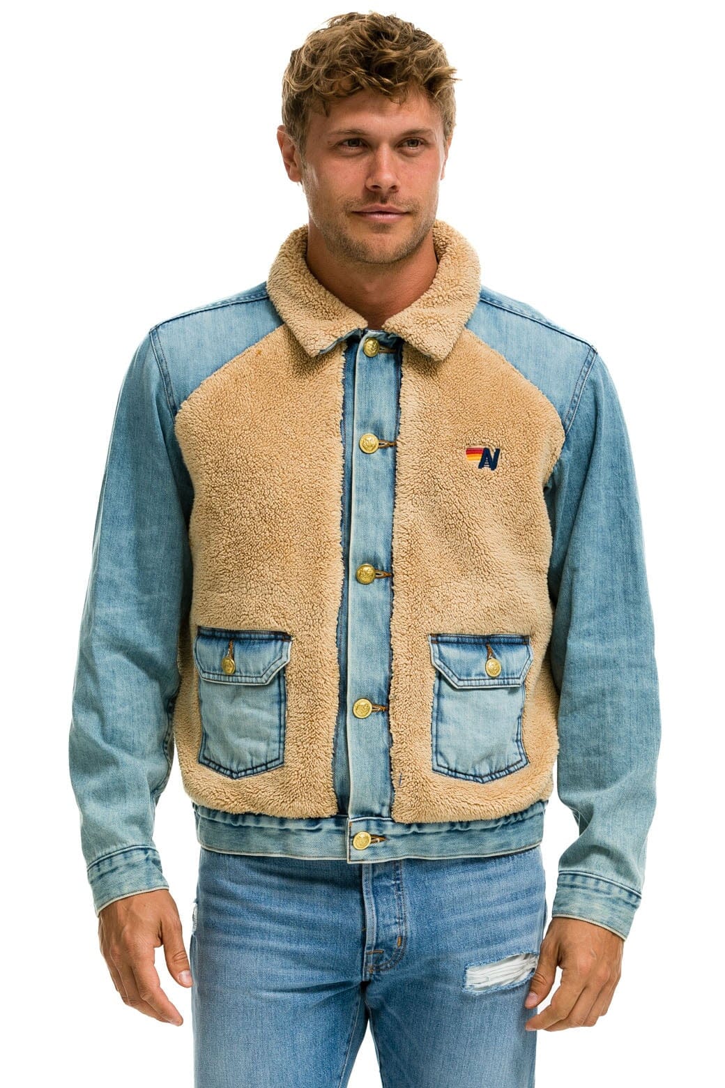 ASPEN SHERPA UNISEX DENIM JACKET - VINTAGE WHEAT Denim Jacket Aviator Nation