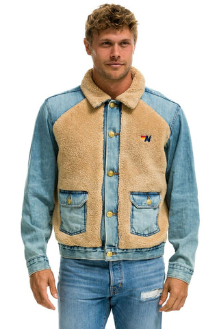 ASPEN SHERPA UNISEX DENIM JACKET - VINTAGE WHEAT Denim Jacket Aviator Nation
