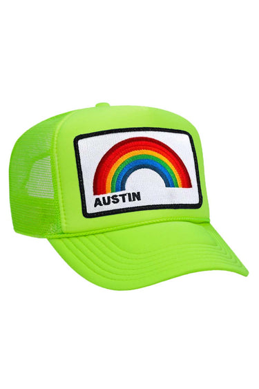 AUSTIN RAINBOW TRUCKER HAT HATS Aviator Nation OS NEON GREEN