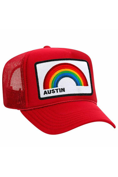 AUSTIN RAINBOW TRUCKER HAT HATS Aviator Nation OS RED