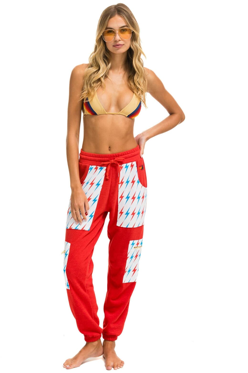 AVIATOR BOLT CARGO COLOR BLOCK SWEATPANTS RED // USA – Aviator