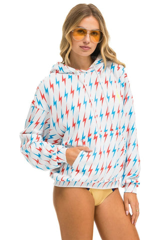 AVIATOR BOLT W/ BOLT EMBROIDERY RELAXED PULLOVER HOODIE - WHITE // USA Hoodie Aviator Nation