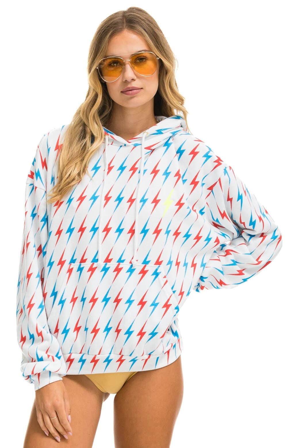 AVIATOR BOLT W/ BOLT EMBROIDERY RELAXED PULLOVER HOODIE - WHITE // USA Hoodie Aviator Nation