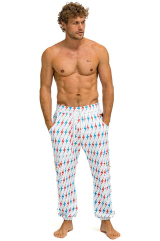 AVIATOR BOLT W/ BOLT EMBROIDERY SWEATPANTS - WHITE // USA Men's Sweatpants Aviator Nation