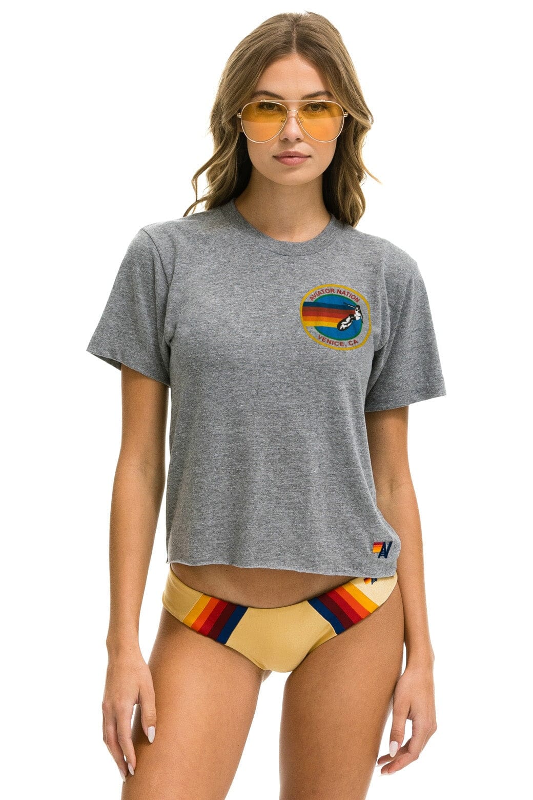 AVIATOR NATION SMALL LOGO BOYFRIEND TEE - HEATHER GREY Boyfriend Tee Aviator Nation