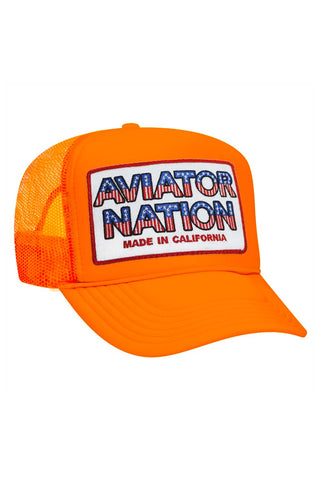 AVIATOR NATION USA PATRIOTIC VINTAGE TRUCKER HAT HATS Aviator Nation OS NEON ORANGE