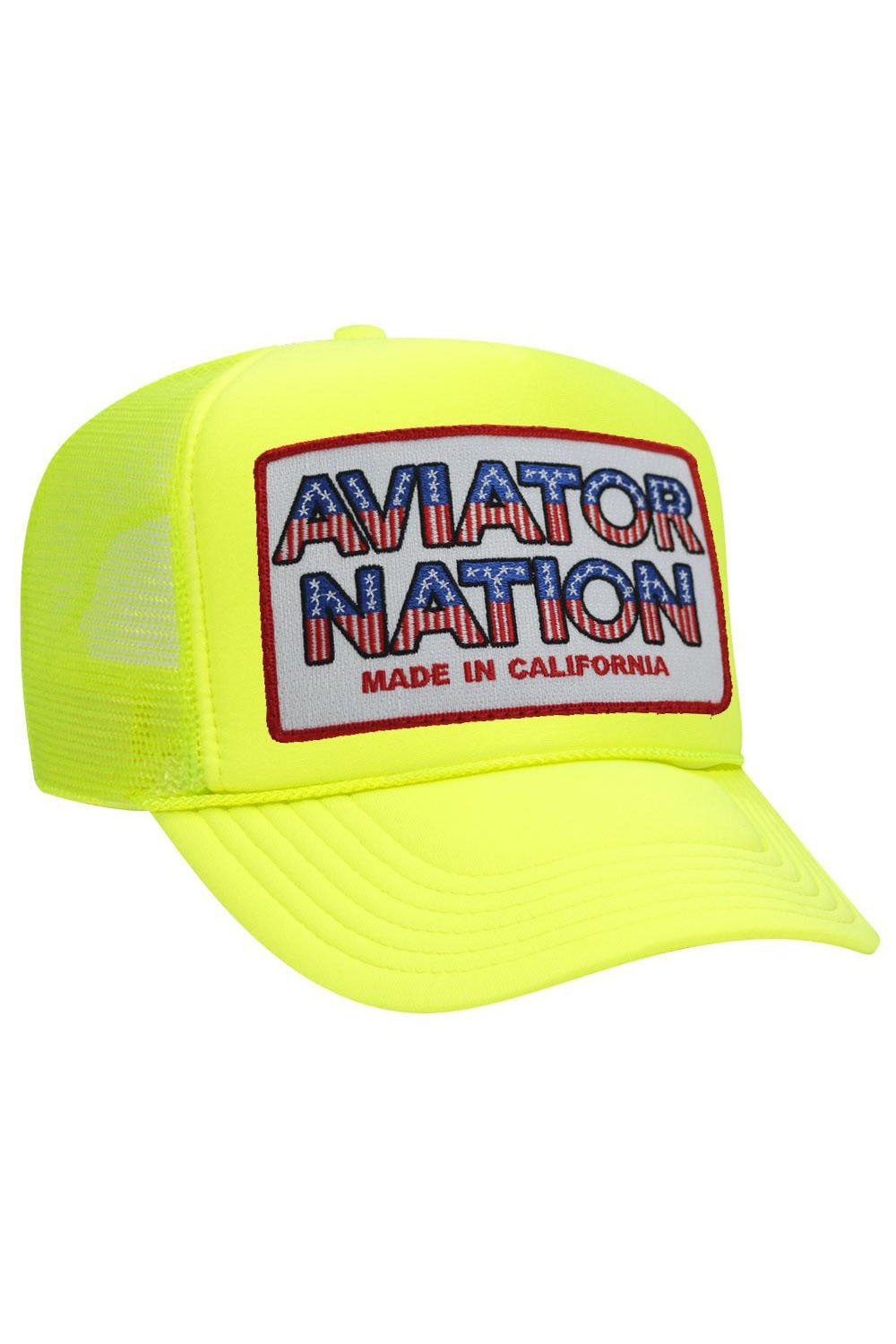 AVIATOR NATION USA PATRIOTIC VINTAGE TRUCKER HAT HATS Aviator Nation OS NEON YELLOW 