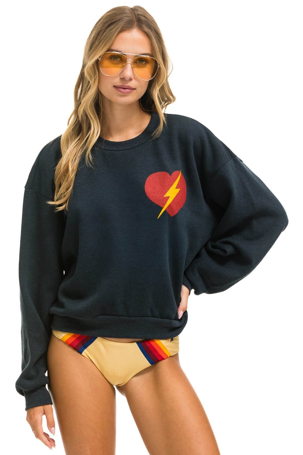BOLT HEART RELAXED CREW SWEATSHIRT - CHARCOAL Sweatshirt Aviator Nation