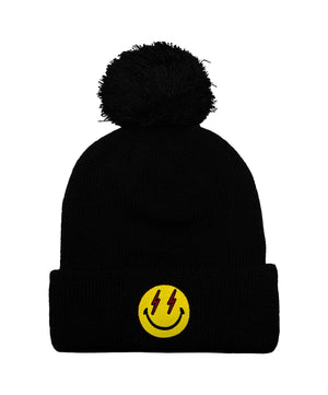 BOLT SMILEY POM POM RIB BEANIE