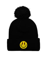 BOLT SMILEY POM POM RIB BEANIE Beanie Aviator Nation BLACK