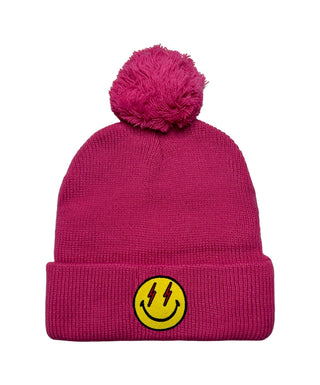 BOLT SMILEY POM POM RIB BEANIE Beanie Aviator Nation HOT PINK