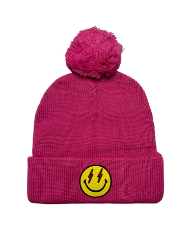 BOLT SMILEY POM POM RIB BEANIE Beanie Aviator Nation HOT PINK