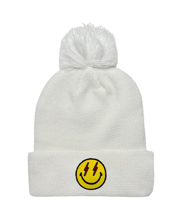 BOLT SMILEY POM POM RIB BEANIE Beanie Aviator Nation WHITE