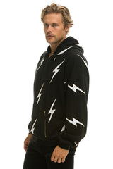 BOLT STITCH REPEAT RELAXED PULLOVER HOODIE WITH POCKET ZIPPERS - BLACK // WHITE Hoodie Aviator Nation