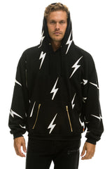 BOLT STITCH REPEAT RELAXED PULLOVER HOODIE WITH POCKET ZIPPERS - BLACK // WHITE Hoodie Aviator Nation
