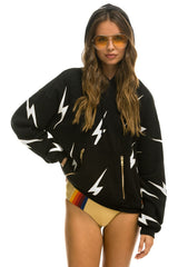 BOLT STITCH REPEAT RELAXED PULLOVER HOODIE WITH POCKET ZIPPERS - BLACK // WHITE Hoodie Aviator Nation
