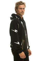 BOLT STITCH REPEAT RELAXED PULLOVER HOODIE WITH POCKET ZIPPERS - BLACK // WHITE Hoodie Aviator Nation