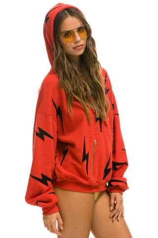 BOLT STITCH REPEAT RELAXED PULLOVER HOODIE WITH POCKET ZIPPERS - RED // BLACK Hoodie Aviator Nation